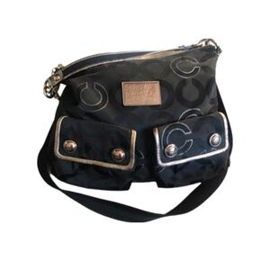 🎊🥂HP🥂🎊 Coach Poppy Satchel Op Art Lurex Black Silver purse Cargo pockets y2k bag